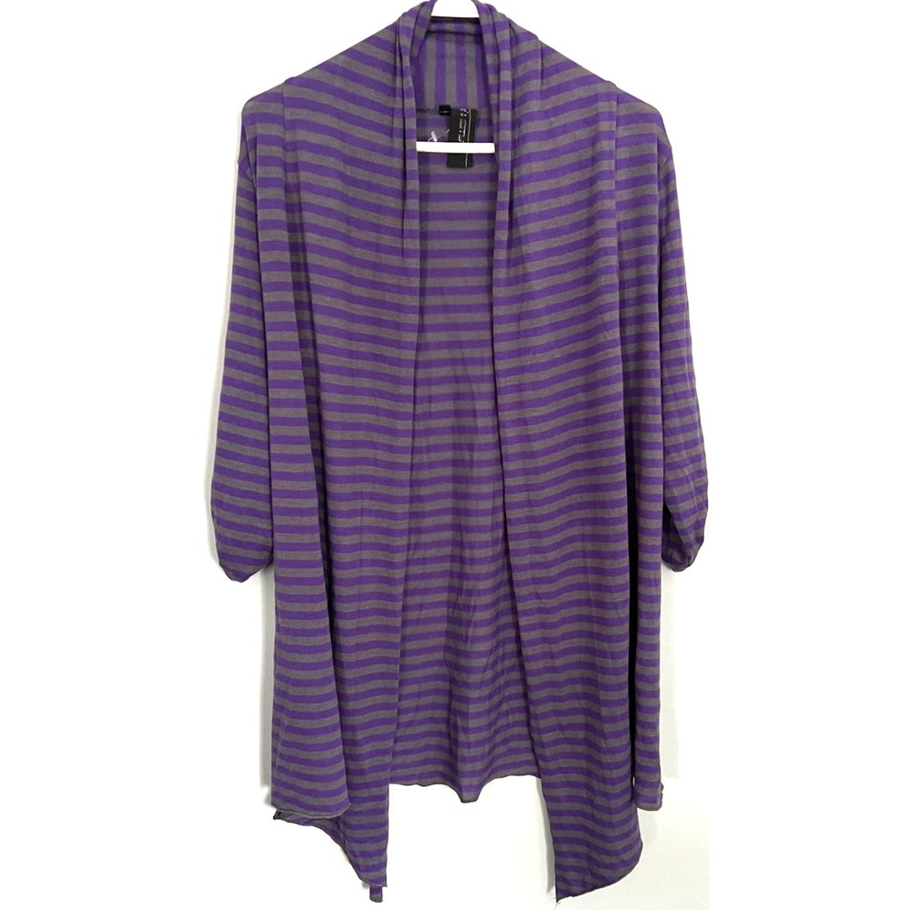 Pulse In City Lush Cardigan Sweater Women L Purple Stripe Open Draped Hem Y2K